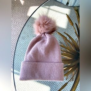 Look Cashmere Brand Pom Pom Winter Hat - Pale Pink - Reversibile into Scarf